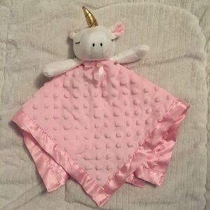 Pink Unicorn Gold Horn Raised Dots Satin Plush Baby Security Blanket Lovey